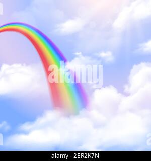 Leuchtend farbigen Regenbogen und Himmel realistisch isoliert Stock Vektor