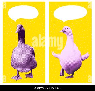 Set von Gans und Sprechblase Hintergrund für soziale Medien Vertikale Beiträge. Copy Raum für Text. Web-Banner gelb moderne Vektor-Illustration Stock Vektor