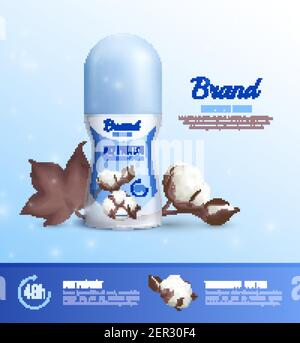 Deodorant Flaschen realistisches Plakat in verschiedenen Formen mit Werbung von 48 Stunden Trockenschutz und Zärtlichkeit Baumwolle realistische Vektor-Illustration Stock Vektor