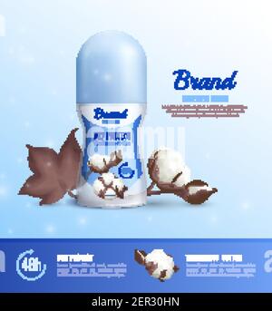 Deodorant Flaschen realistisches Plakat in verschiedenen Formen mit Werbung von 48 Stunden Trockenschutz und Zärtlichkeit Baumwolle realistische Vektor-Illustration Stock Vektor