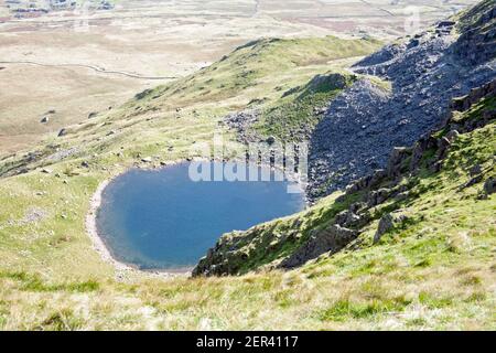 Blinder Tarn blinder Tarnsteinbruch und konistones Wasser von der aus gesehen Der Gipfel des Dow Crag Coniston Lake District Cumbria England Stockfoto