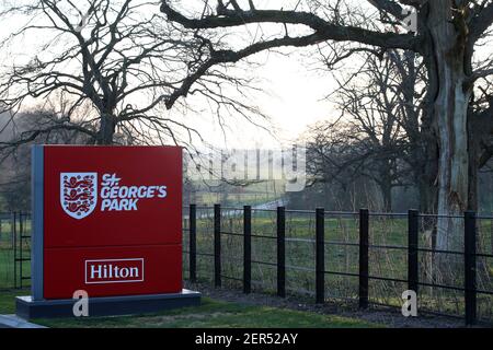 Gesamtansicht des Eingangs zum St. George's Park. Bilddatum: Sonntag, 28. Februar 2021. Stockfoto