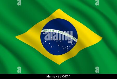 Brasilien Flagge, Vektor brasilianischen offiziellen Symbol der grünen und gelben Farben mit blauen Globus, Sterne und Linie. Realistische brasilianische föderative republik Coun Stock Vektor