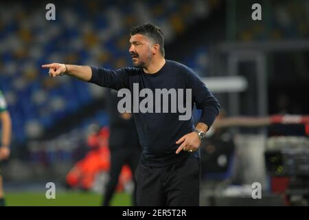 Neapel, Italien. Februar 2021, 28th. Gennaro Gattuso (Trainer SSC Napoli ) während SSC Napoli vs Benevento Calcio, Italienische Fußballserie EIN Spiel in Neapel, Italien, Februar 28 2021 Kredit: Unabhängige Fotoagentur/Alamy Live Nachrichten Stockfoto