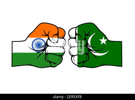 Indien und Pakistan Länder Konfrontation Vektor Konzept. Politische, militärische oder religiöse Konflikte, Handelskriege und territoriale Streitigkeiten. Zwei Fäuste eine Stock Vektor