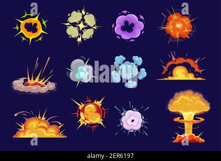 Bombe Explosion isoliert Vektor-Symbole. Cartoon Dynamit Gefahr explosive Detonation und atomare Comics Wolken. Detonatoren für mobile Spiel-Animation, boo Stock Vektor