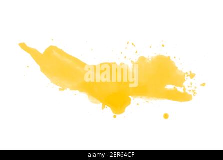 Gelb Aquarell verschütteten Pinsel isoliert auf weiß für Kunst-Design Stockfoto