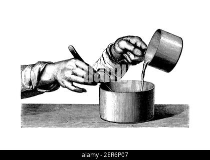 Antike Illustration der Suppenzubereitung. Veröffentlicht in Le livre de cuisine, par Jules Goufe, Librarie Hachette et Cie (Paris, 1874). Stockfoto