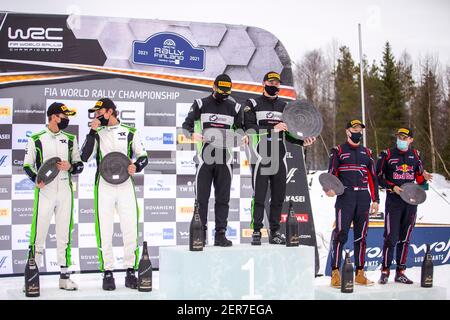 Rovaniemi, Lappland, Finnland. 28th Feb, 2021. Podium, Portrait während der Arctic Rally Finnland 2021, 2nd Runde der FIA WRC 2021, FIA World Rally Car Championship, vom 26. Bis 28. Februar 2021 in Rovaniemi, Lappland, Finnland - Foto Nikos Katikis / DPPI Credit: DPPI Media/Alamy Live News Stockfoto