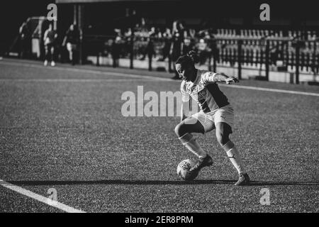 Loughborough, Großbritannien. Februar 2021, 28th. Bianca Baptiste (#11 Crystal Palace) während des FA Womens Championship League Spiels zwischen Leicester City und Crystal Palace im Farley Way Stadium in Loughborough, England. Kredit: SPP Sport Presse Foto. /Alamy Live Nachrichten Stockfoto