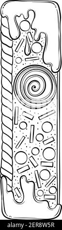 Brief I. Lebkuchen Cookies in Form von Buchstaben. Cartoon Vektor-Schriftart in Hand gezeichnet Linie Art Stil isoliert auf weißem Hintergrund. Logo-Vorlage für Schriftzüge. Malbuch Design. Stock Vektor