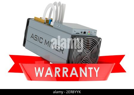 ASIC Miner Garantiekonzept. 3D Rendering isoliert auf weißem Hintergrund Stockfoto