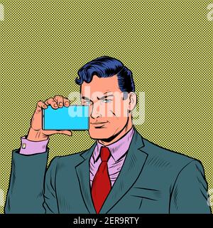 Geschäftsmann streamt Inhalte auf ein Smartphone Stock Vektor