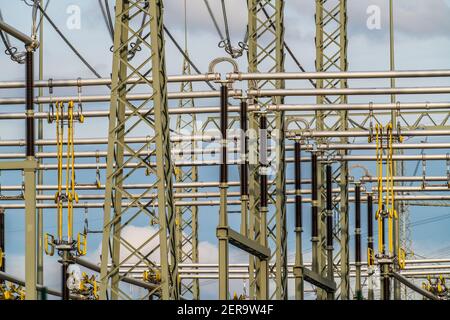 Neubau des elektrischen Umspannwerks in der Cranger Straße in Herten, Emscherbruch, NRW, Deutschland, Stockfoto