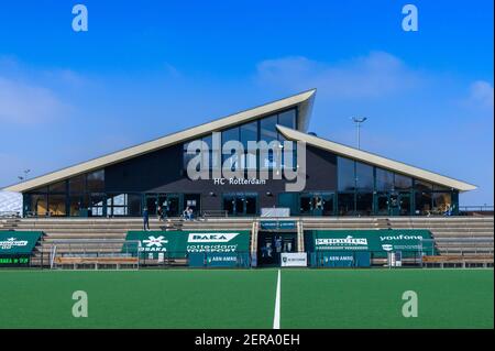 ROTTERDAM, NIEDERLANDE - FEBRUAR 27: Gesamtansicht des HC Rotterdam während des Holländischen Hockeymänner Hoofdklasse-Spiels zwischen Rotterdam H1 und Bloemendaal Stockfoto