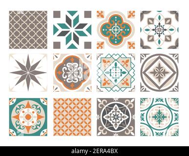 Fliesen Ornament bunte Patchwork-Set, Keramik geometrische abstrakt verzierte Dekoration Design Stock Vektor