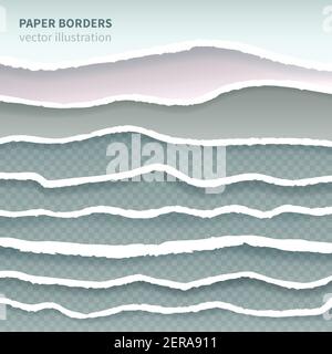 Zerrissene Papierränder realistisch mehrschichtige horizontale nahtlose dekorative Rahmen Elemente Sammlung geometrische Hintergrund Vektor Illustration Stock Vektor