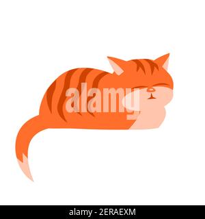 Cartoon gestreifte Ingwer Katze schlafen süß. Vektor isolierte Illustration auf weißem Hintergrund Stock Vektor