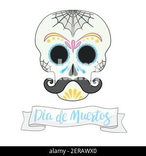 Vektor-Illustration eines kunstvoll verzierten Totenschädels (Dia de los Muertos) oder calavera. Stock Vektor