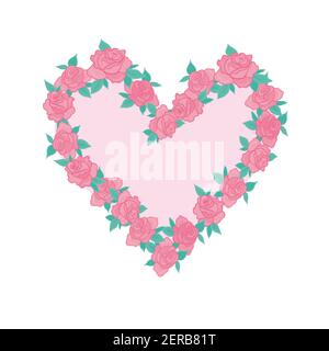 Vektor-Illustration von schönen handgezeichneten Blumen und Pflanzen im Herzen. Das Beste zum Valentinstag Stock Vektor