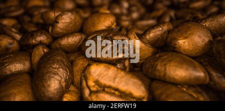 Geröstete Kaffeebohnen - Makroaufnahme Stockfoto