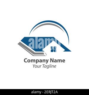 Rinne und Hausdach Logo Vorlage. Vektordesign für Dachabguss. Logo der Rinnenkerdienste.EPS 10 Stock Vektor