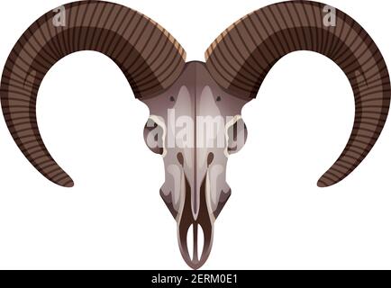 Wild Life Tiere dekoratives Element der Bergziege Schädel mit Hörner Nahaufnahme Bild weißen Hintergrund Vektor-Illustration Stock Vektor