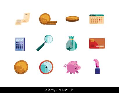 Bündel von zwölf Tax Day Set Icons Vektor Illustration Design Stock Vektor