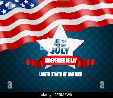 Unabhängigkeitstag Postkarte in den Farben der nationalen amerika Flagge groß Weißer Stern und Text 4th von juli Vektorgrafik Stock Vektor