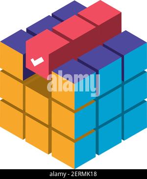 Digitale Lösungen Würfel Prozess Vektor Illustration isometrisches Symbol isoliert Stock Vektor