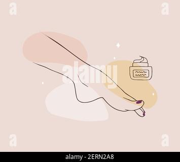 Weibliche Pediküre Füße. Lady Malerei, Polieren Nägel. Nagellack und Nagelfeile. Vektor Illustration von eleganten weiblichen Füßen in einem trendigen minimalistischen Stock Vektor