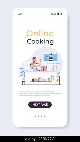 Frau Lebensmittel blogger Vorbereitung Gericht Mädchen beobachten Video-Tutorial mit Weibliche Köchin im Web-Browser-Fenster online Kochen Konzept Kopie Vertikale Vektordarstellung des Raums Stock Vektor