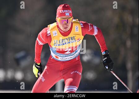 Alexander BOLSHUNOV (RSF) Aktion. Langlauf Männer Team Sprint, Langlauf, Männer. FIS Nordische Skiweltmeisterschaften 2021 in Oberstdorf vom 22,02.-07,03.2021. Weltweite Nutzung Stockfoto