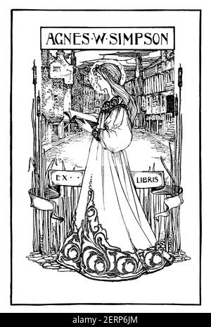 Agnes S Simpson Exlibris von Janet Scott Chisholm Simpson, aus dem Jahr 1900 The Studio an Illustrated Magazine of Fine and Applied Art Stockfoto