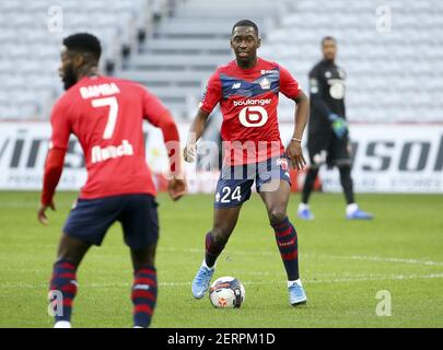 Boubakary Soumare von Lille während des französischen Ligue 1 Fußballspiels zwischen Lille OSC und RC Strasbourg am 28. februar 2021 im Pierre Mauroy Stadion in Villeneuve-d'Ascq bei Lille, Frankreich - Foto Jean Catuffe / DPPI / LiveMedia Stockfoto