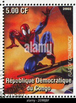 KONGO - UM 2002: Briefmarke gedruckt von Kongo, zeigt Spider-man, um 2002 Stockfoto