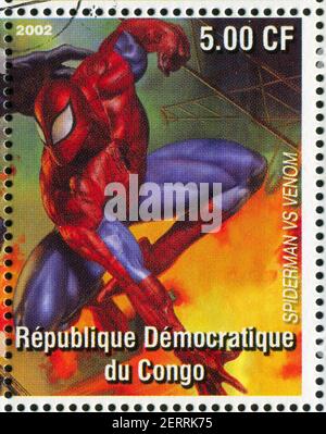 KONGO - UM 2002: Briefmarke gedruckt von Kongo, zeigt Spider-man, um 2002 Stockfoto