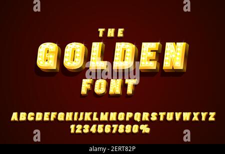 Golden Schriftset Sammlung, Buchstaben und Zahlen Symbol. Vektorgrafik Stock Vektor