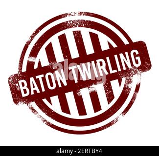 Baton Twirling - roter runder Grunge-Knopf, Stempel Stockfoto