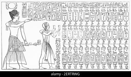 Totentempel des pharao Seti I, Menmaatra (XIX dyn. 1321-1186 V. CHR.) Abydos, Das Alte Ägypten. Afrika. Alte 19th Jahrhundert gravierte Illustration, El Mundo Ilustrado 1881 Stockfoto