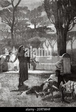 Musiker spielt die Leier im alten Rom, antikes römisches Reich. Italien, Europa. Alte 19th Jahrhundert gravierte Illustration, El Mundo Ilustrado 1881 Stockfoto