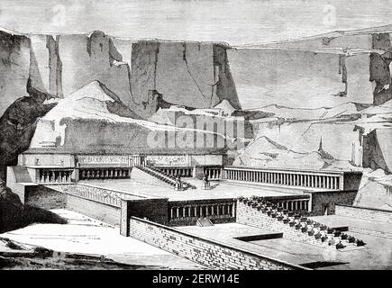 Totentempel der Hatschepsut. Deir el-Bahari Theban Necropolis, Luxor. Das Alte Ägypten. Afrika. Alte 19th Jahrhundert gravierte Illustration, El Mundo Ilustrado 1881 Stockfoto