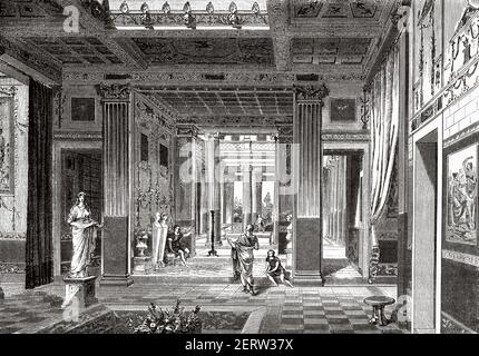 Atrium eines antiken römischen Hauses, Italien. Europa. Alte XIX Jahrhundert gravierte Illustration, El Mundo Ilustrado 1880 Stockfoto