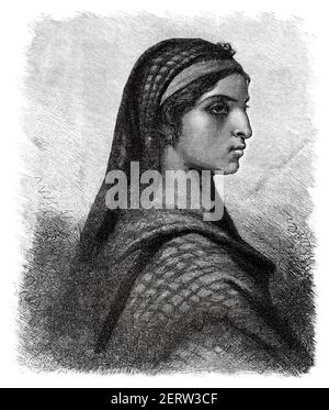 Porträt einer ägyptischen Frau der koptischen Religion, Ägypten 19th Jahrhundert. Alte XIX Jahrhundert gravierte Illustration, El Mundo Ilustrado 1880 Stockfoto