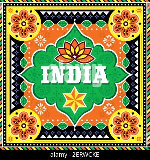 Indien Vektor-Design inspiriert von pakistanischen oder indischen LKW-Kunst mit Lotusblume, Stern und goemetrischen Formen Stock Vektor