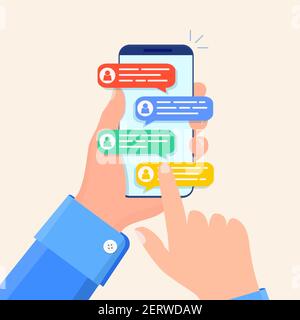 Online-Chat-Nachrichten Textbenachrichtigung auf dem Telefon Stock Vektor