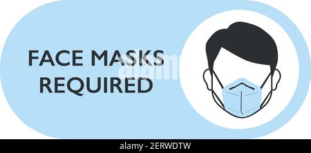 Gesichtsmaske erforderliche Vektorzeichen. Gesichtsmask oder Abdeckung muss in Geschäften getragen werden Stock Vektor