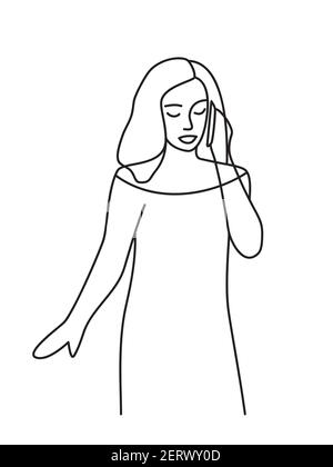 Minimalismus handgezeichnetes weibliches Vektor-Porträt im modernen abstrakten einzeiligen Grafikstil. Dekordruck, Wandkunst, kreatives Design Social Media. T Stock Vektor