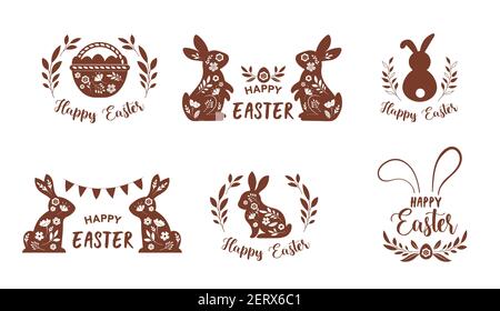 Boho Easter Concept Design Kollektion - Story Vorlage und Banner Set mit Schokolade Osterhasen, Stock Vektor