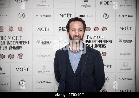 Morgan Matthews (BAFTA-preisgekrönter Dokumentarfilmregisseur) Bei der Bekanntgabe der Nominierungen und Jury für die 2014 Moët British Independent Film Stockfoto